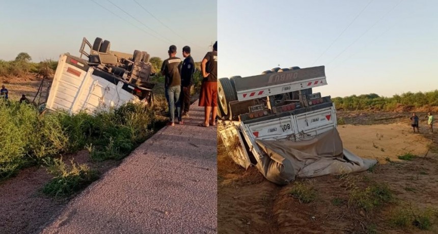 Accidente vial en Ruta 21: un cami&oacute;n volc&oacute; cerca de Taca&ntilde;itas y hubo importantes da&ntilde;os