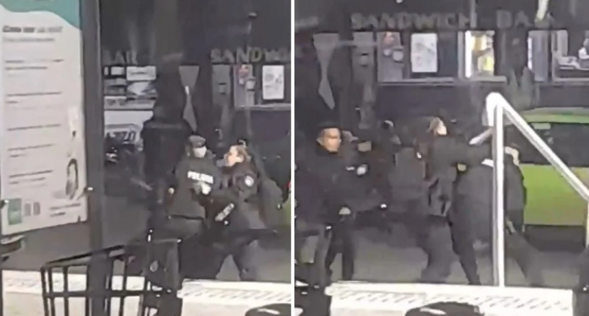 Video: dos policías a los golpes en la puerta de la terminal de ómnibus de Santa Fe