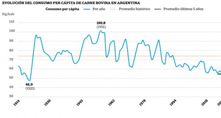 El consumo de carne vacuna cayó al mínimo en 100 años y hay menos vacas por habitante