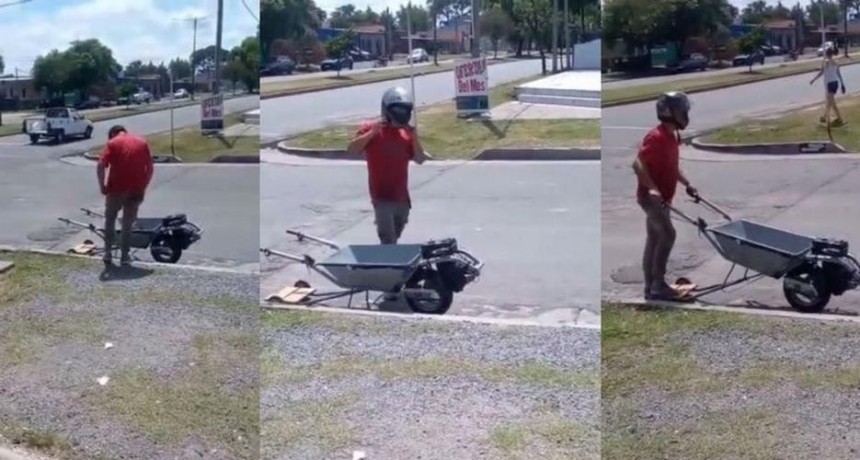 Ni en la NASA: albañil cordobés convirtió una carretilla en una motocicleta