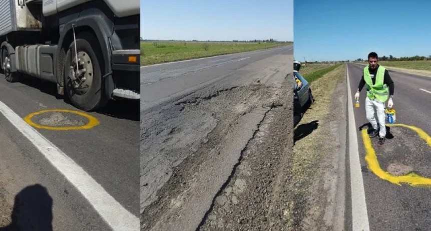 Ruta Nacional 11: por su estado jóvenes señalizaron baches